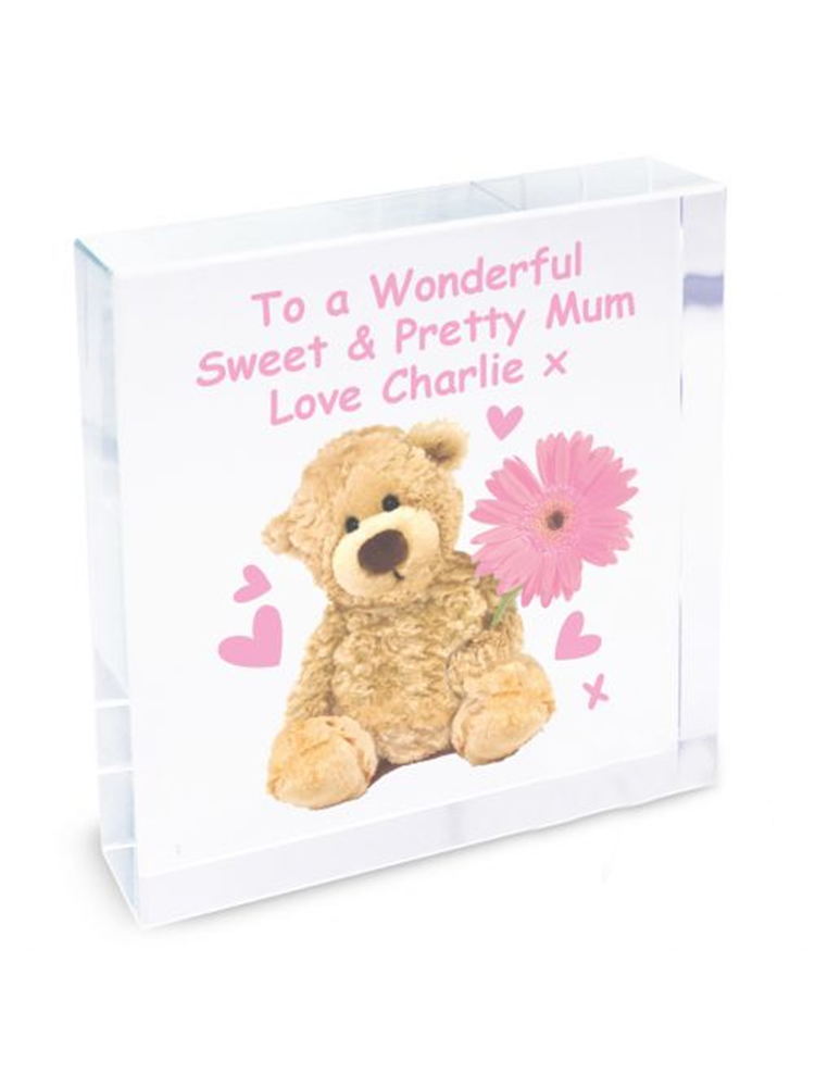 Personalised Teddy Flower Large Crystal Token