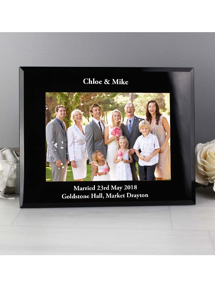 Personalised 7x5 Landscape Black Glass Photo Frame