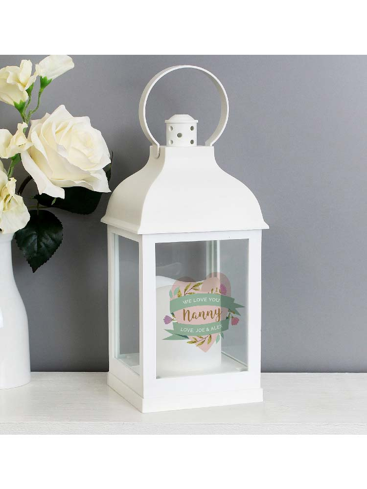 Personalised Floral Heart Mothers Day White Lantern