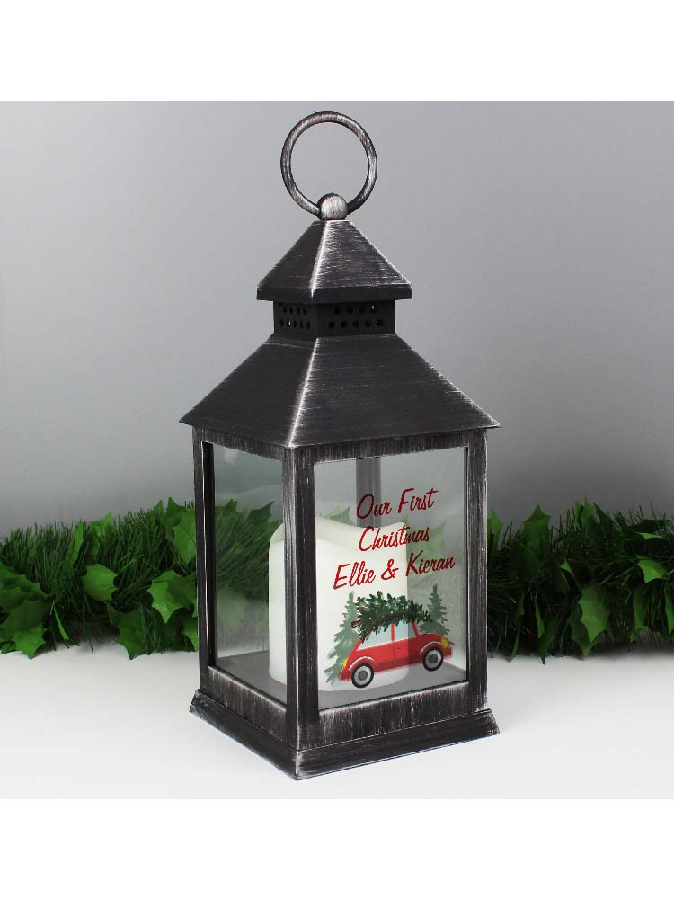 Personalised 'Driving Home For Christmas' Black Lantern