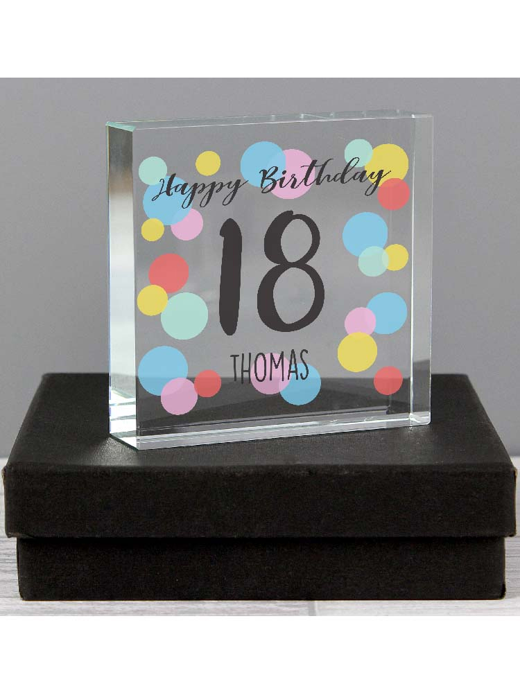 Personalised Birthday Colour Confetti Large Crystal Token