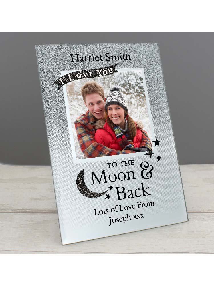 Personalised To the Moon and Back 4"x4" Glitter Glass Photo Frame