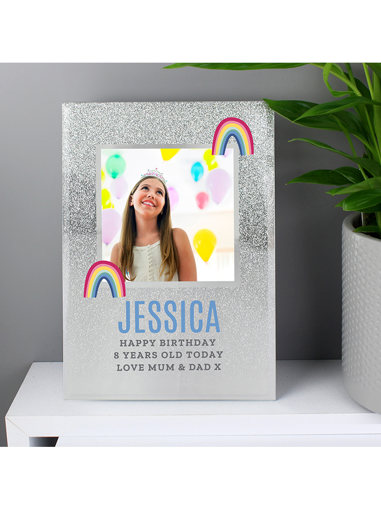 Personalised Rainbow 4"x4" Glitter Glass Photo Frame