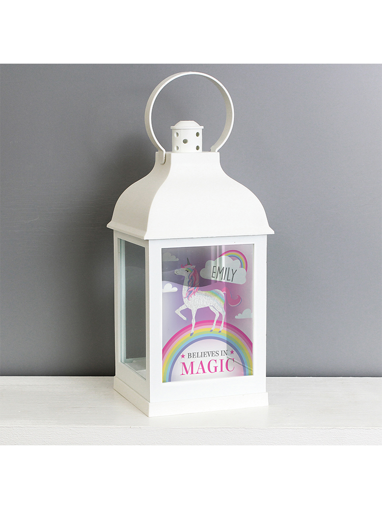 Personalised Unicorn Frost White Lantern