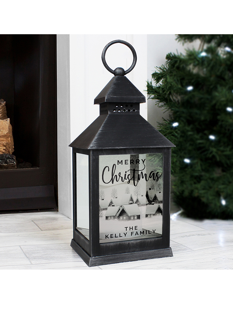 Personalised Town Christmas Rustic Black Lantern