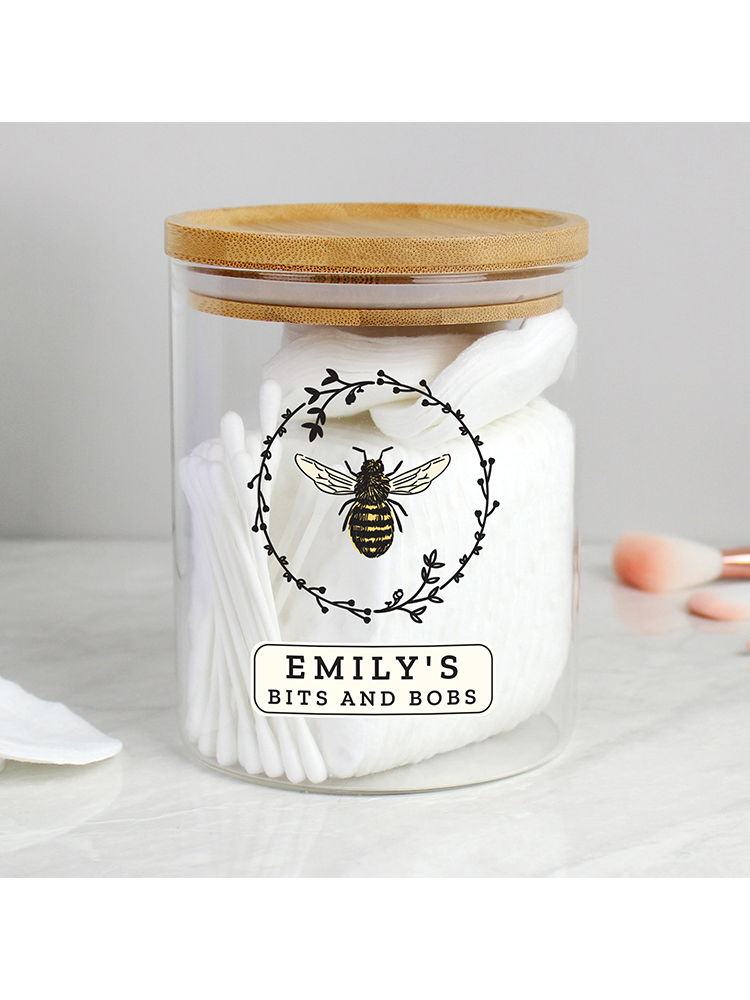 Personalised Bee Glass Jar with Bamboo Lid