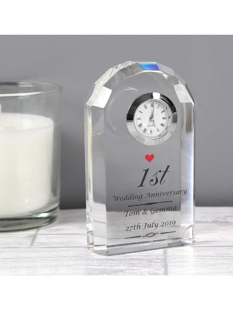 Personalised Heart Motif Crystal Clock