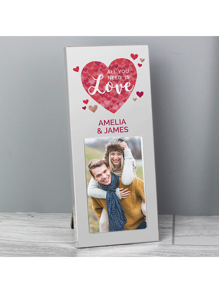 Personalised 'All You Need is Love' Confetti Hearts 3"x2" Photo Frame