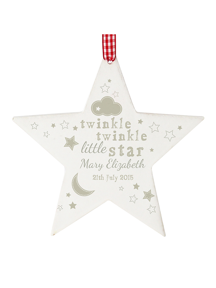 Personalised Twinkle Twinkle Wooden Star Decoration