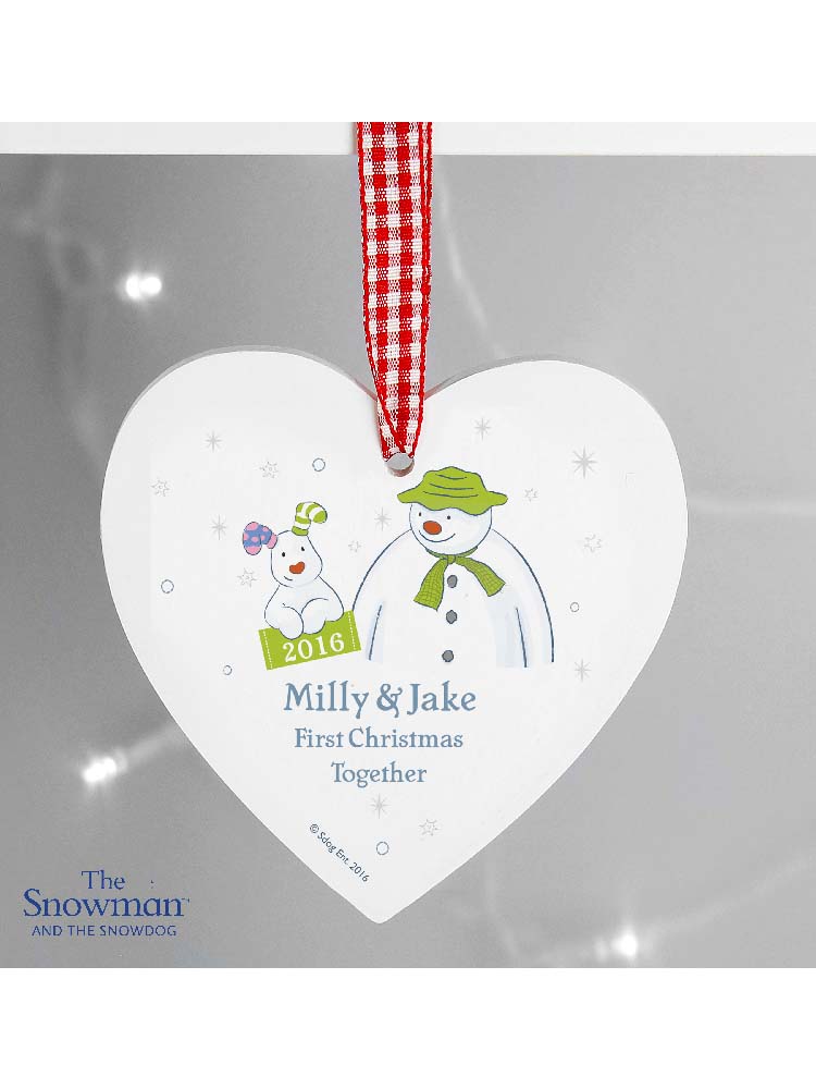 Personalised The Snowman and the Snowdog My 1st Christmas Heart Decoration