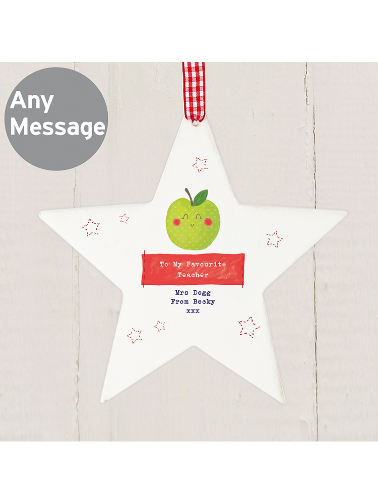 Personalised Apple for the Teacher Wooden Star Decoration