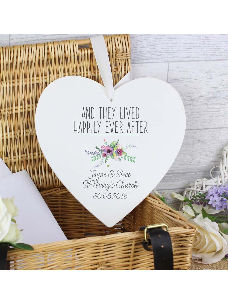 Personalised Floral Bouquet 22cm Large Wooden Heart Decoration