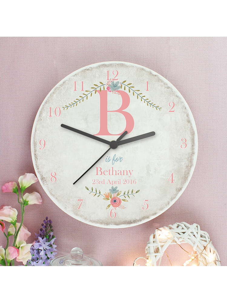 Personalised Floral Bouquet Shabby Chic Large Wooden Clock