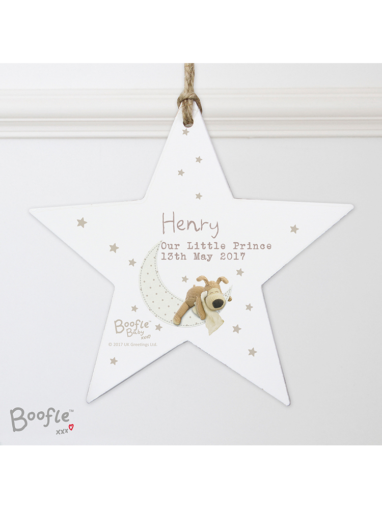 Personalised Boofle Baby Wooden Star Decoration