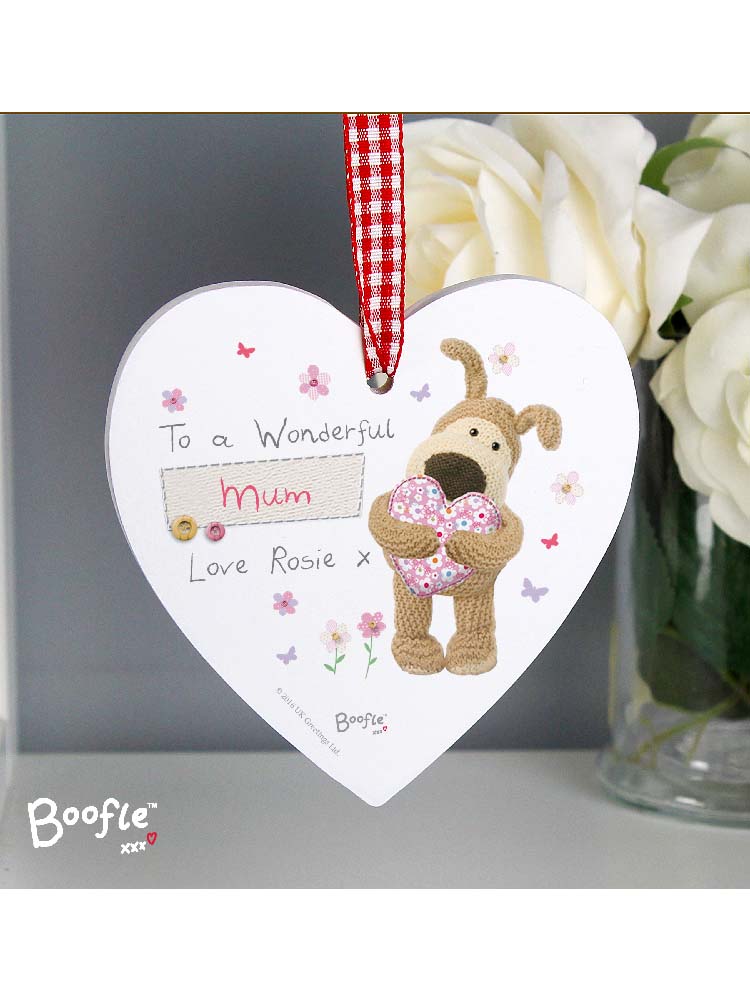 Personalised Boofle Flowers Wooden Heart Decoration