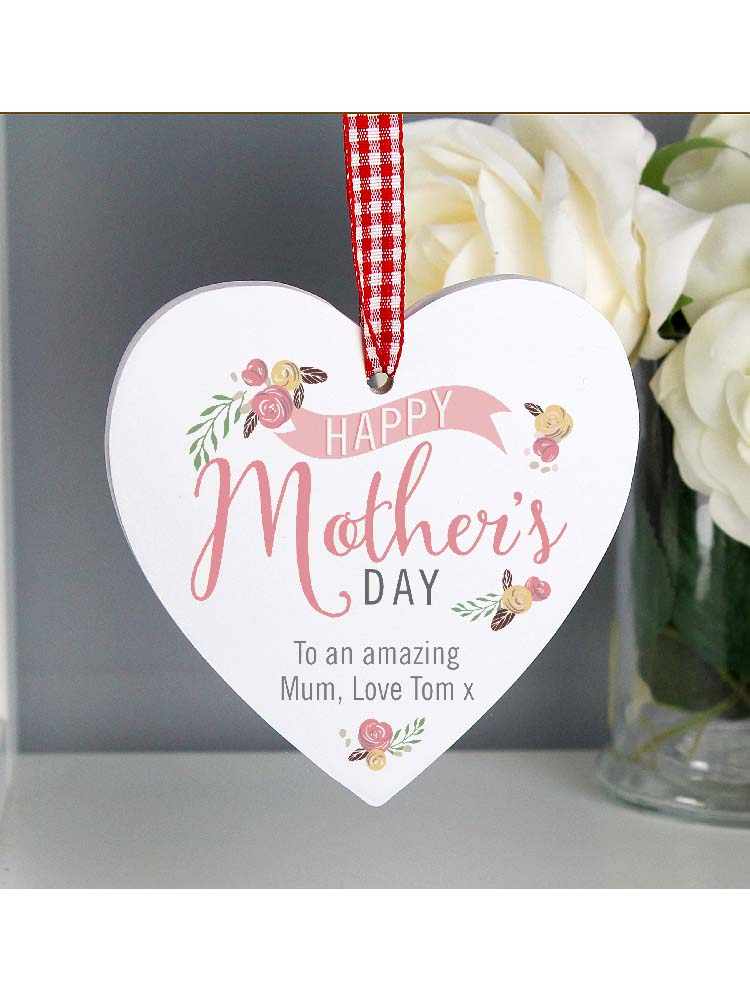 Personalised Floral Bouquet Mother's Day Wooden Heart Decoration