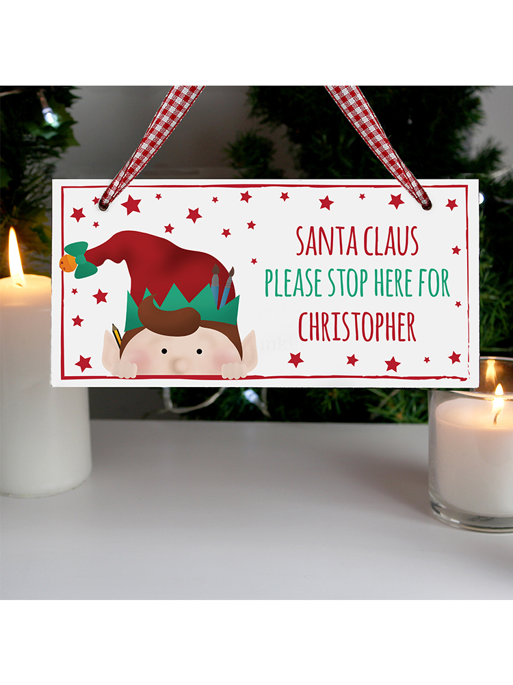 Personalised Christmas Elf Wooden Sign