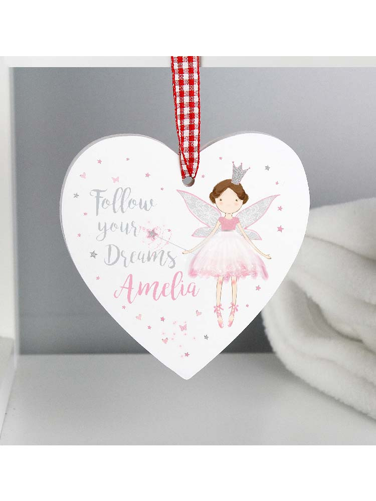 Personalised Fairy Princess Wooden Heart Decoration