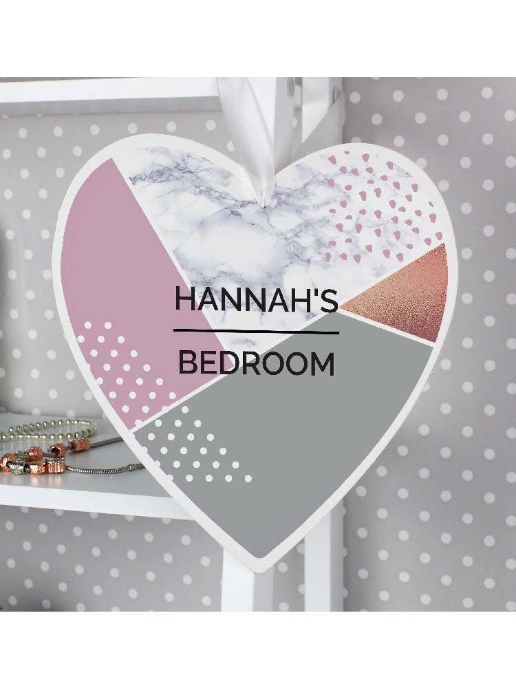 Personalised Geometric 22cm Large Wooden Heart Decoration