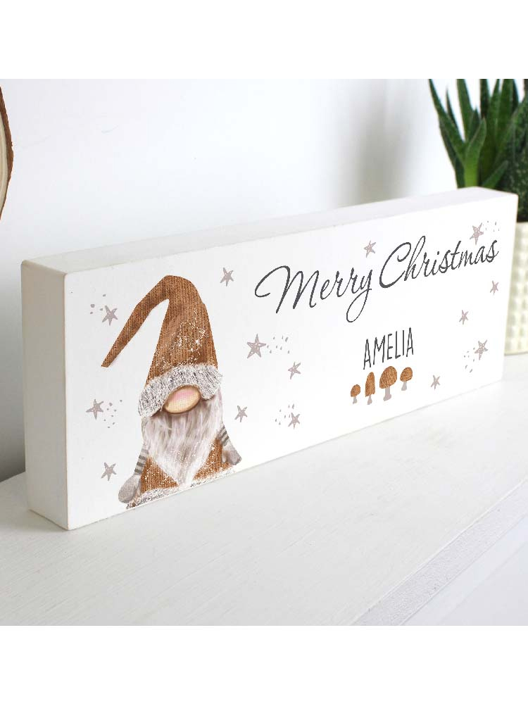 Personalised Scandinavian Christmas Gnome Wooden Block Sign