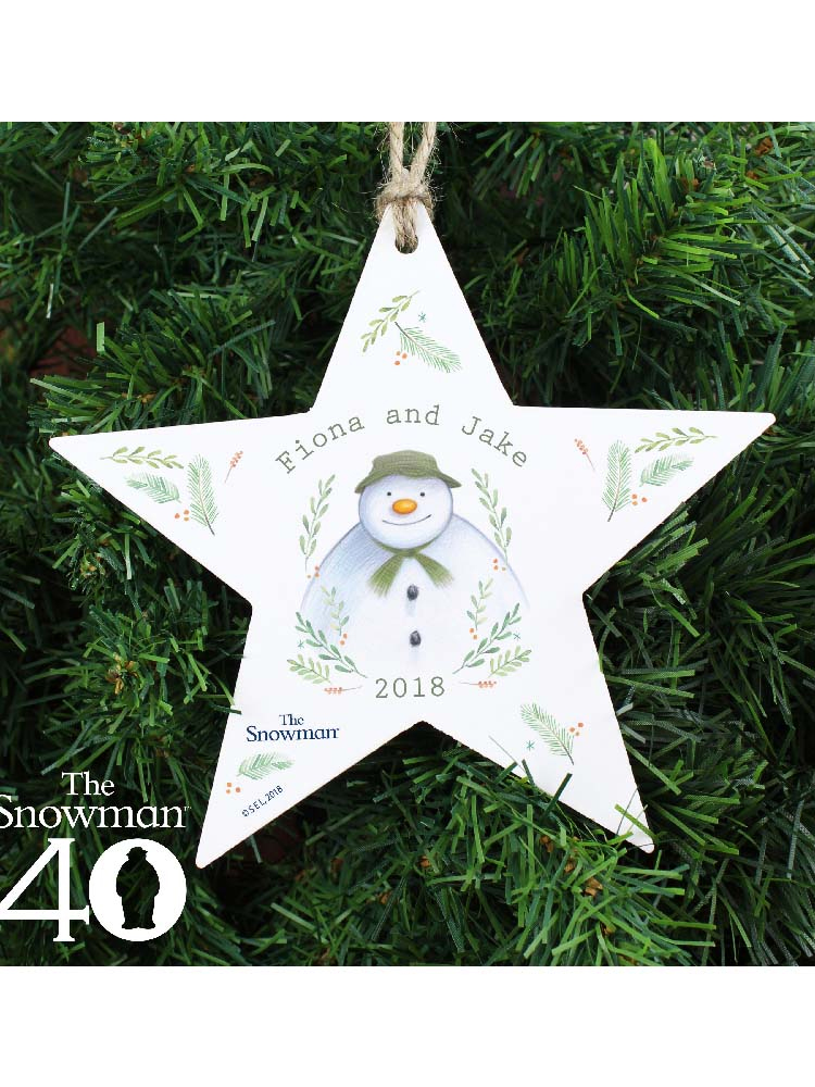 Personalised The Snowman Winter Garden Wooden Star Decoration