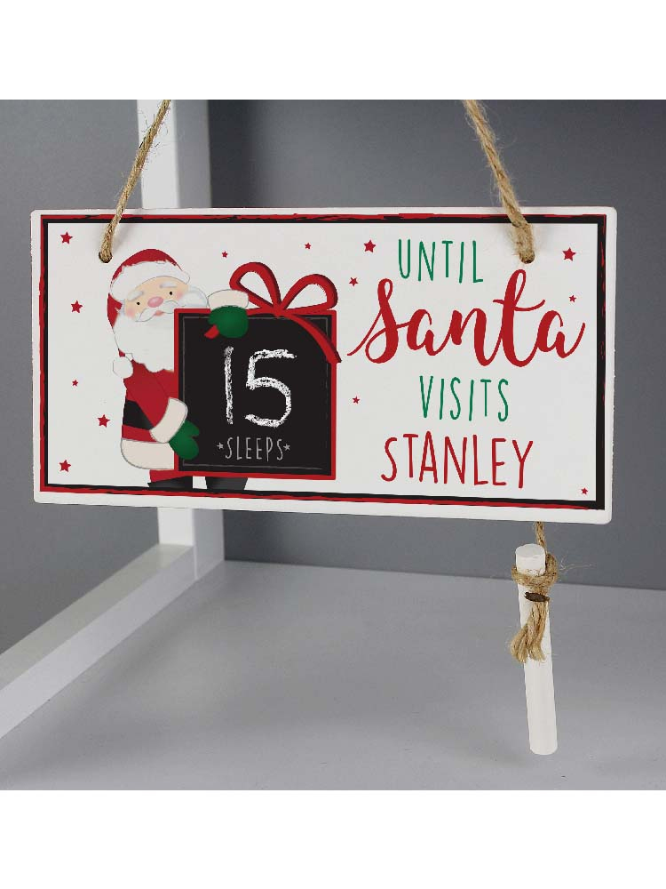 Personalised Santa Christmas Chalk Countdown Wooden Sign