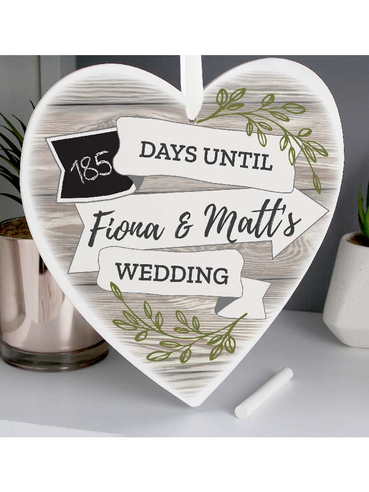 Personalised White Arrow Banner Chalk Countdown 22cm Wooden Heart Decoration