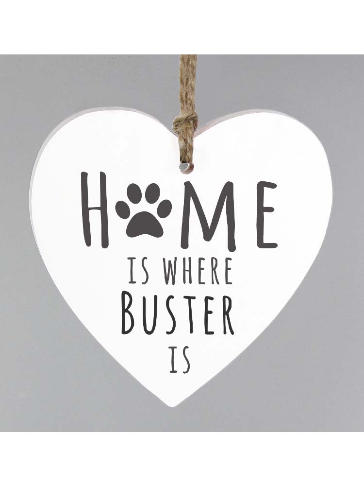 Personalised 'Home is Where' Pet Wooden Heart Decoration