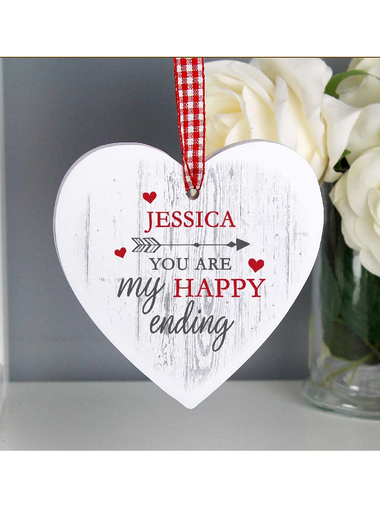 Personalised My Happy Ending Wooden Heart Decoration