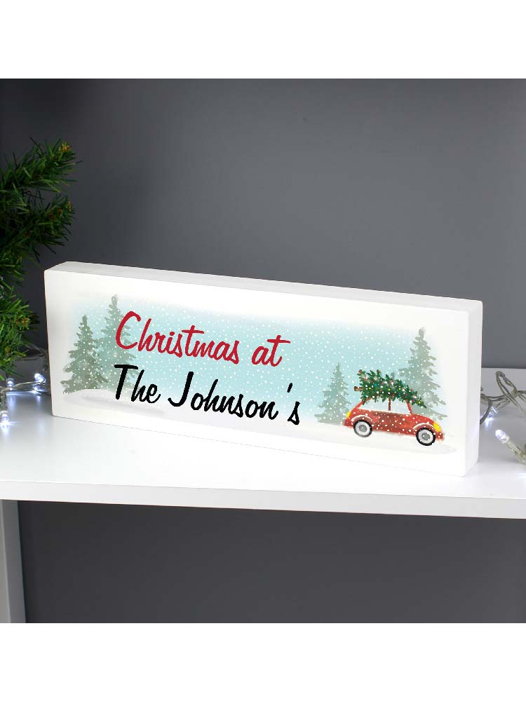 Personalised 'Driving Home For Christmas' Wooden Block Sign