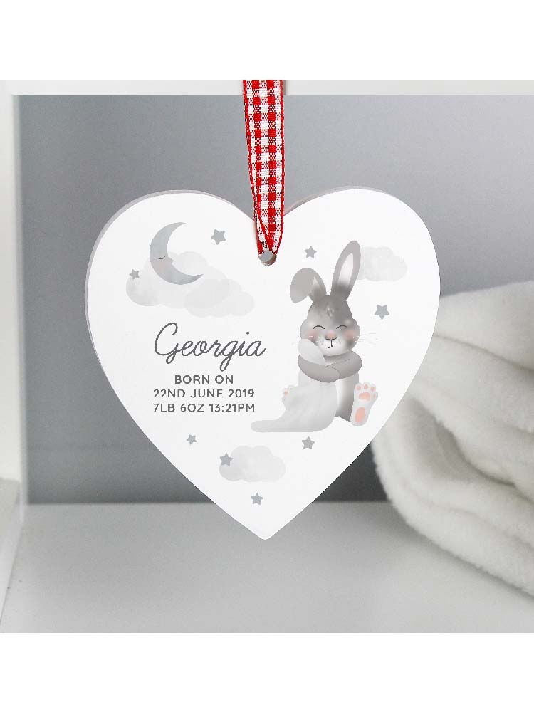 Personalised Baby Bunny Wooden Heart Decoration