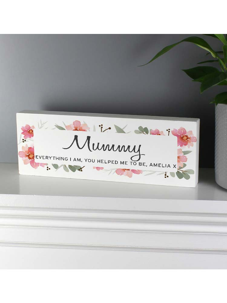 Personalised Floral Sentimental Wooden Block Sign