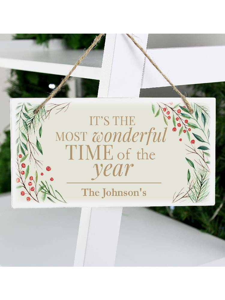 Personalised 'Wonderful Time of The Year' Christmas Wooden Sign