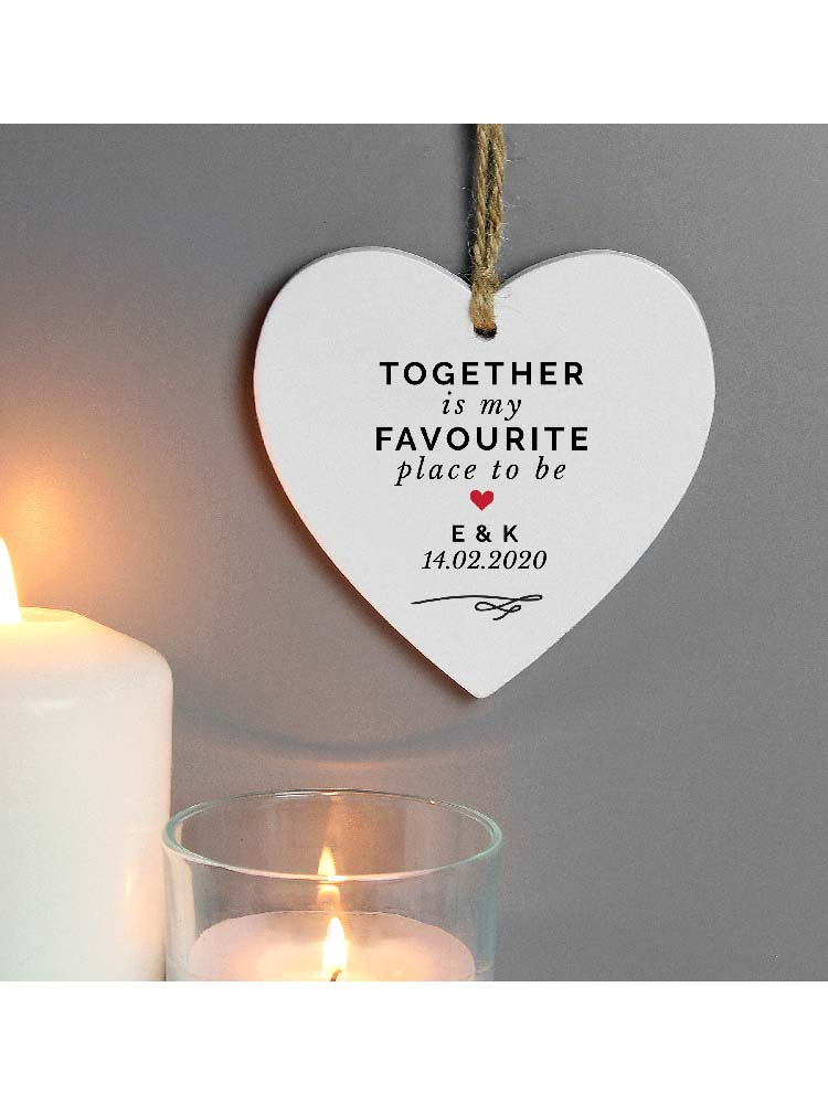 Personalised Together Is My Favorite Place Wooden Heart Decoration