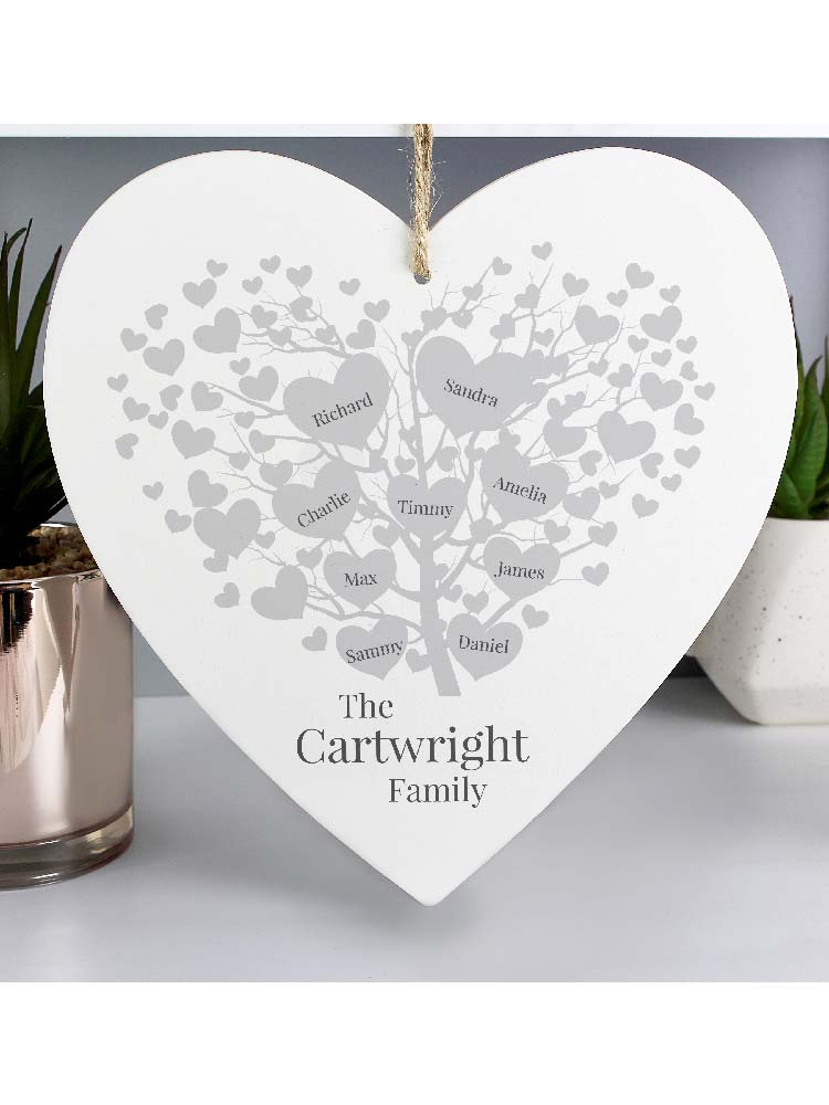 Personalised Family Tree Large Wooden Heart