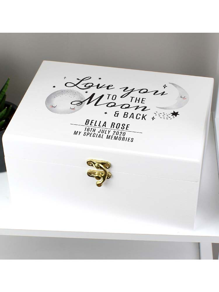 Personalised Baby To The Moon and Back White Wooden Keepsake Box