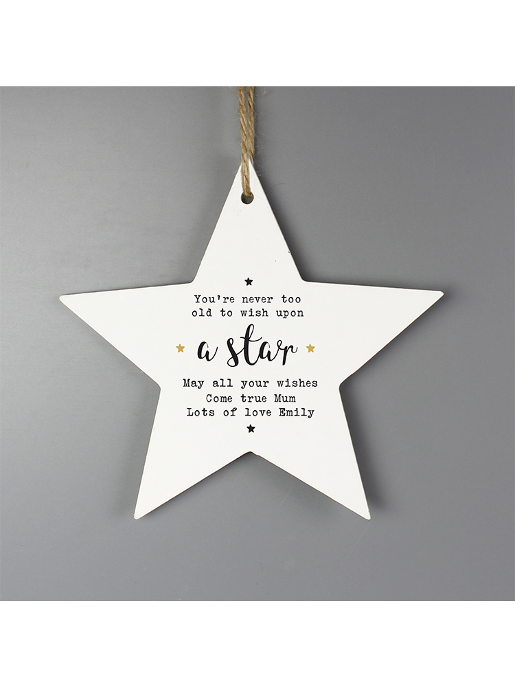 Personalised Wish Upon a Star Wooden Star Decoration