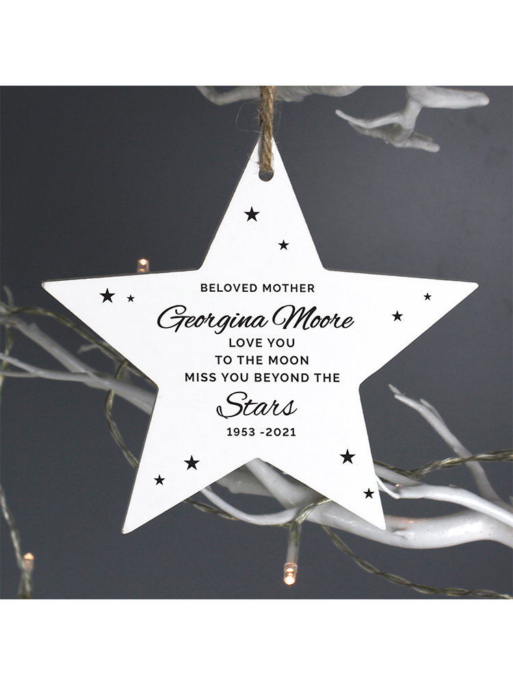 Personalised Miss You Beyond The Stars Wooden Star Decoration