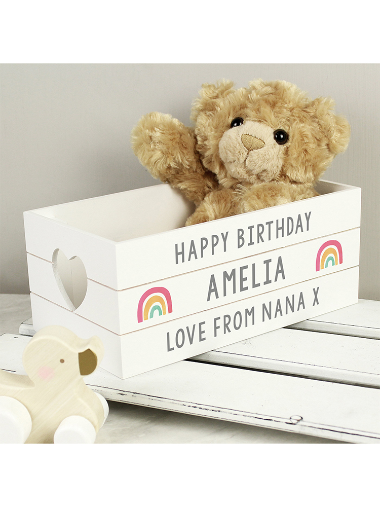 Personalised Rainbow White Wooden Crate