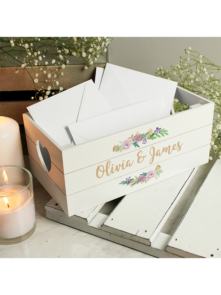 Personalised Floral Couples White Wooden Crate