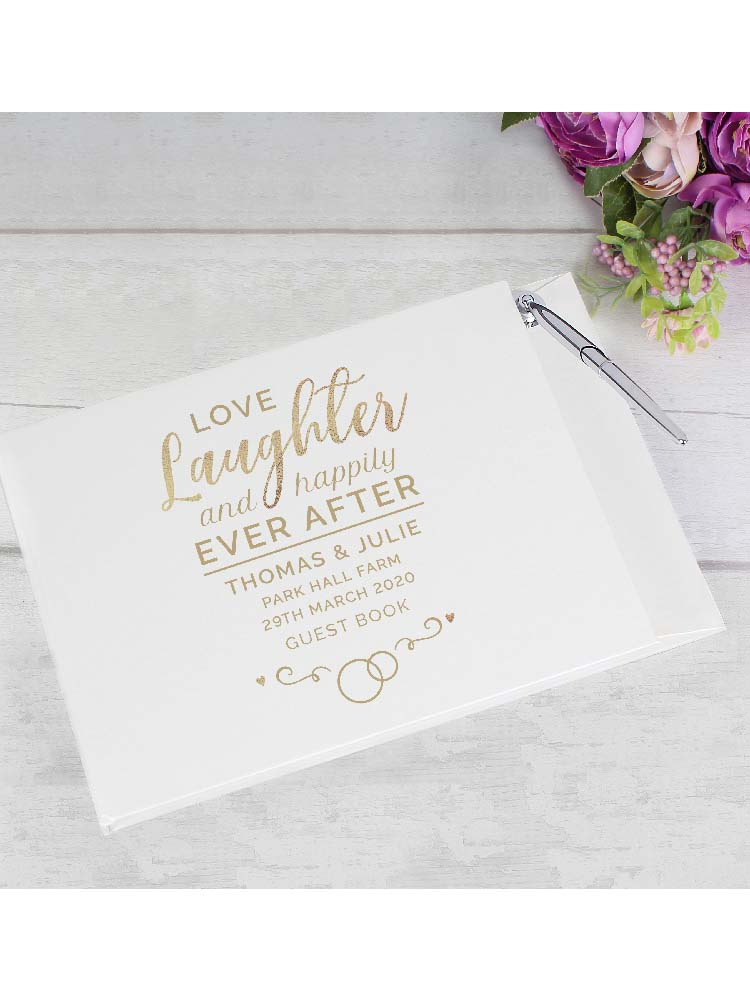 Personalised Happily Ever After Wedding Hardback Guest Book & Pen