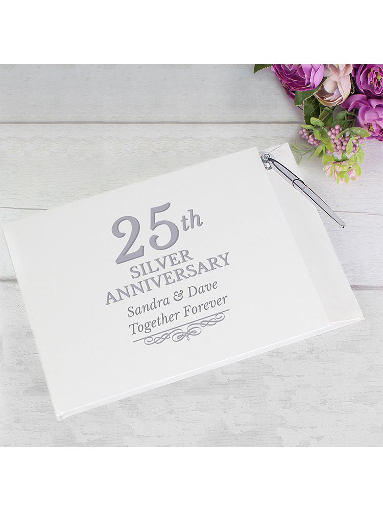 Personalised 25th Silver Anniversary Hardback Guest Book & Pen