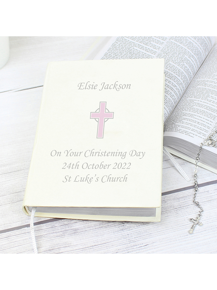 Personalised Pink Cross Holy Bible - Eco-friendly