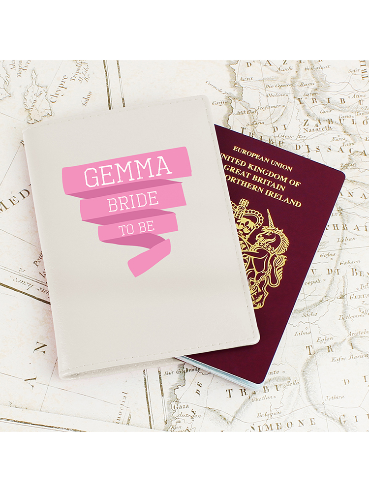 Personalised Pink Banner Cream Passport Holder