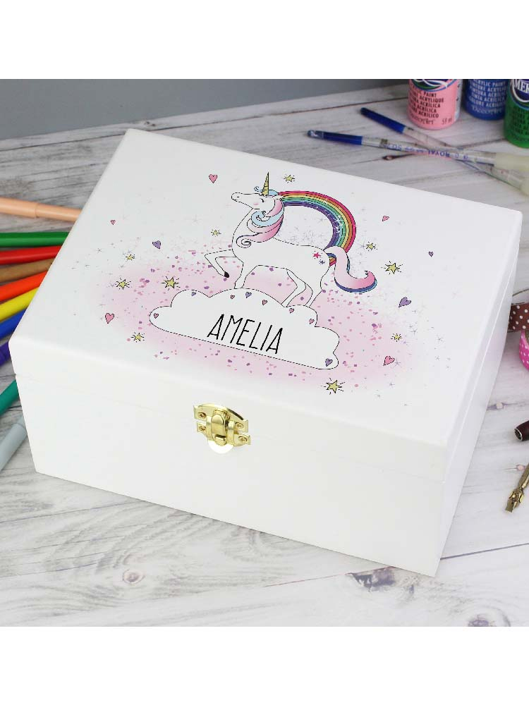 Personalised Unicorn White Wooden Keepsake Box