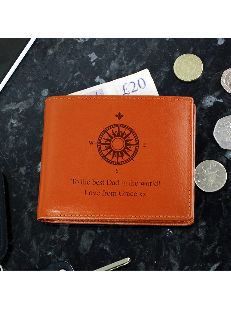 Personalised Compass Tan Leather Wallet