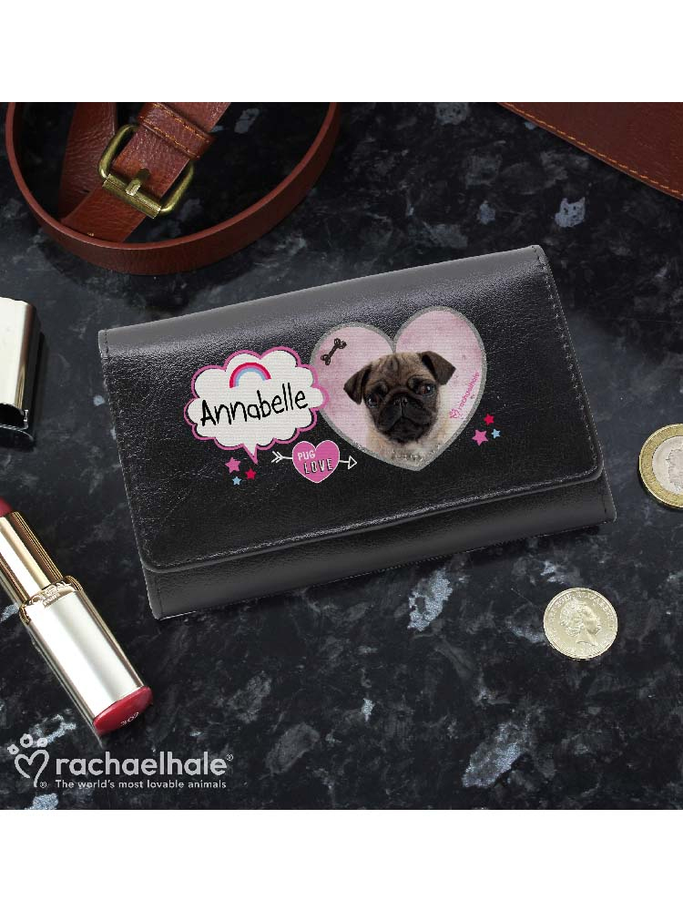 Personalised Rachael Hale Doodle Pug Black Purse