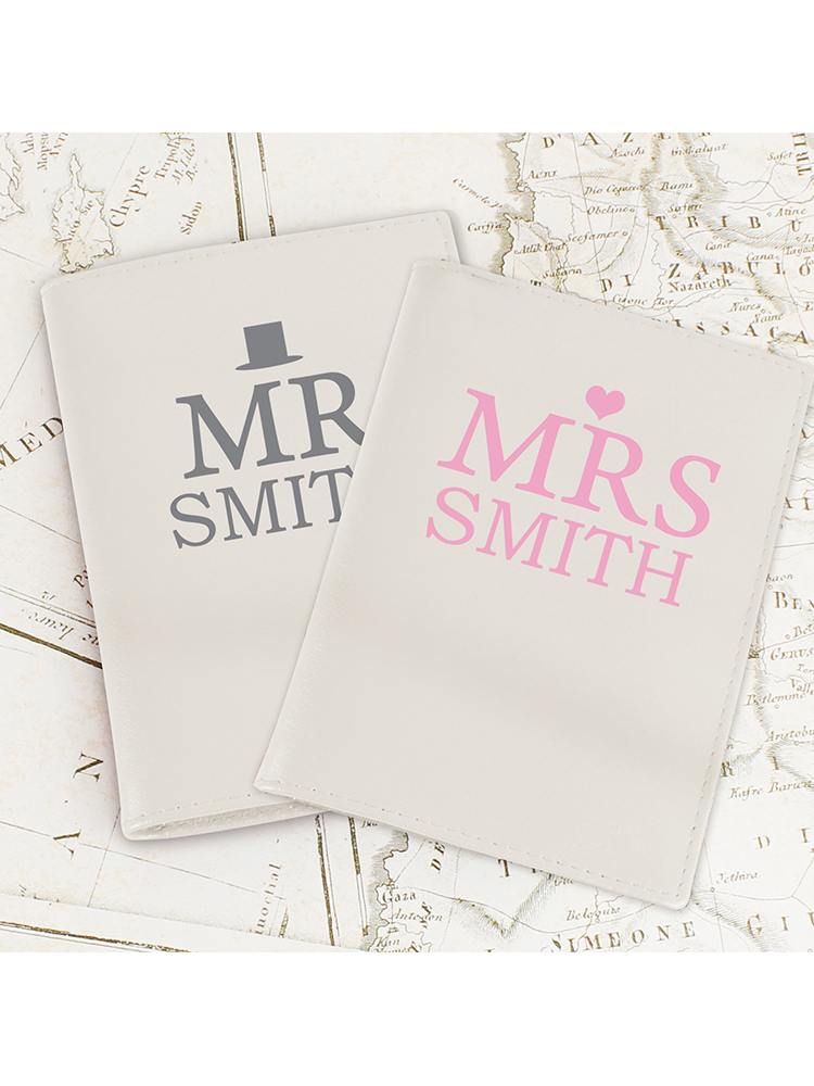 Personalised Mr & Mrs Top Hat Cream Passport Holders