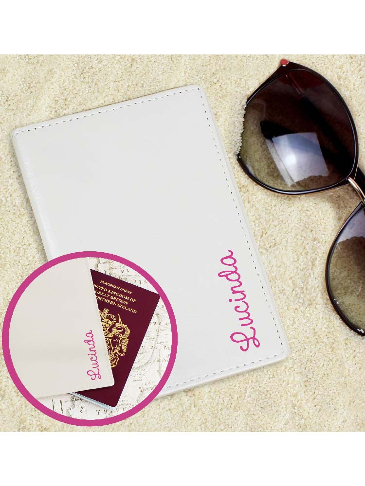 Personalised Pink Name Island Cream Passport Holder