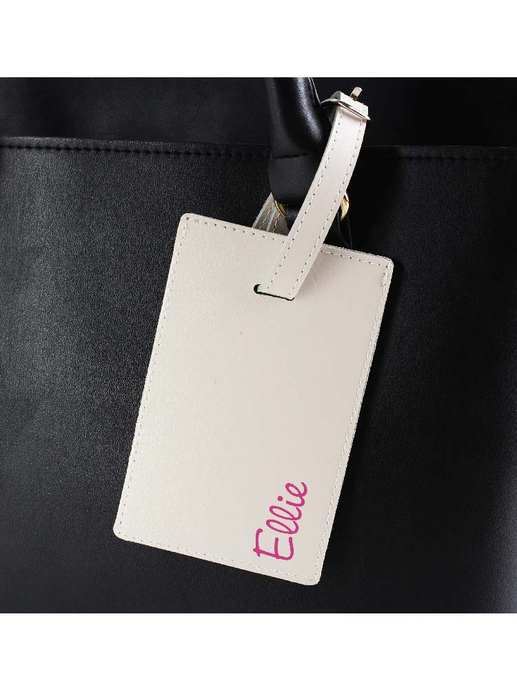 Personalised Pink Name Cream Luggage Tag